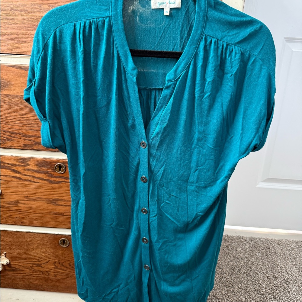 Grace and Lace Teal Button-Down Shirt